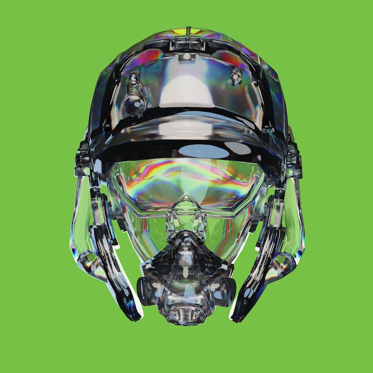 PSD 3d-rendering von helm und metallglas