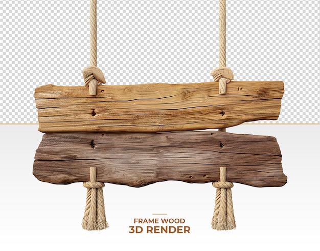 3D-Rendering von Holzetiketten mit durchsichtigem Hintergrund