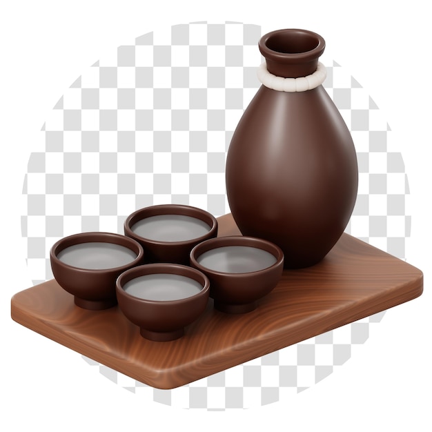 PSD 3d-rendering von japanischem sake drink 3d-icon isolieren transparenten hintergrund 3d