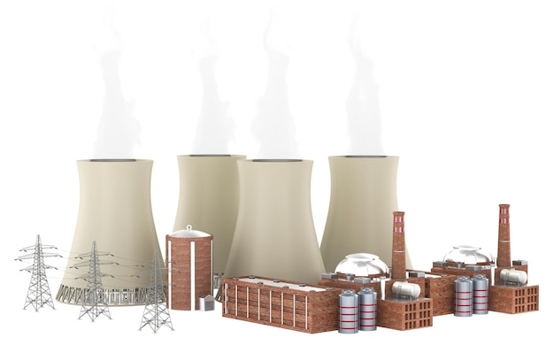 3D-Rendering von Kernkraftwerken, isoliert auf durchsichtigem Hintergrund