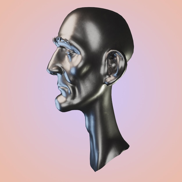 3D-Rendering von Kopf, Silber und Glas