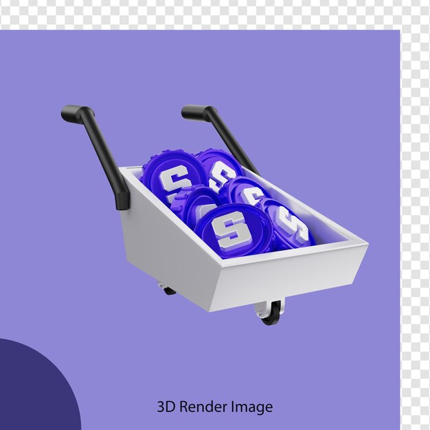 PSD 3d-rendering von krypto-sandbox auf einem einkaufswagen
