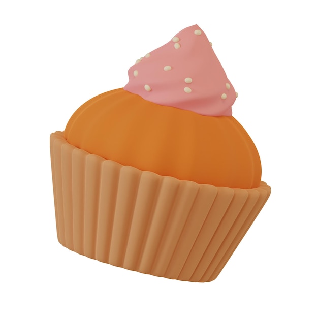 PSD 3d-rendering von kürbis-cupcake mit creme-food-konzeptillustration