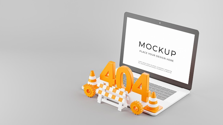 PSD 3d-rendering von laptop mit fehler 404-seite nicht isoliert gefunden