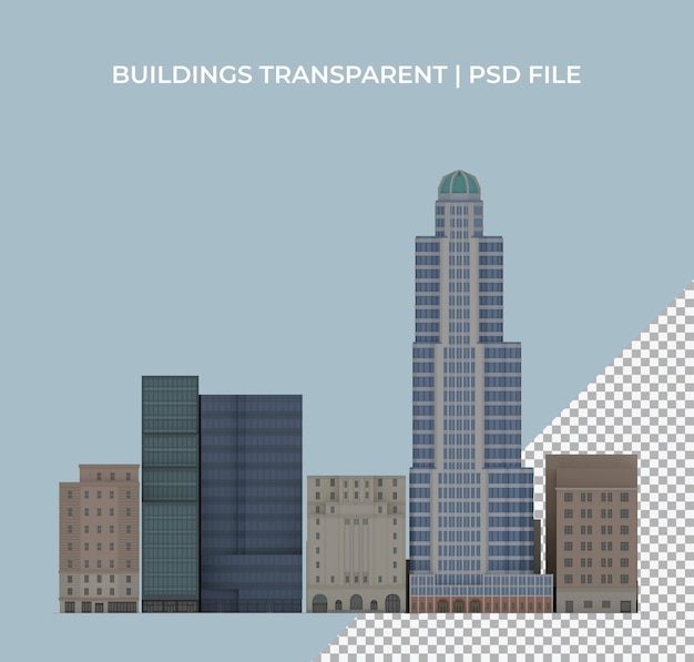 3D-Rendering von Low-Poly-Polygon-Gebäuden, Wolkenkratzer, NYC, transparent