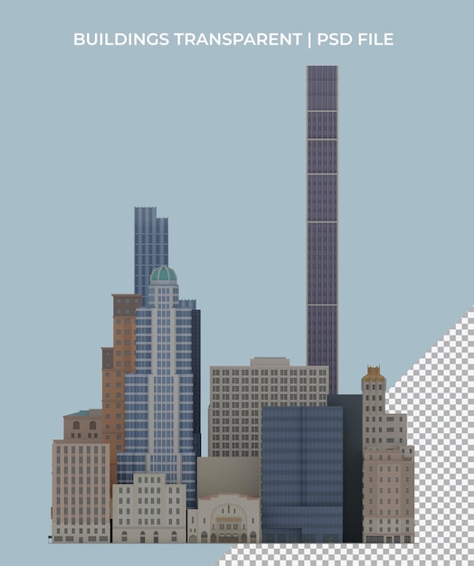 3D-Rendering von Low-Poly-Polygon-Gebäuden, Wolkenkratzer, NYC, transparent