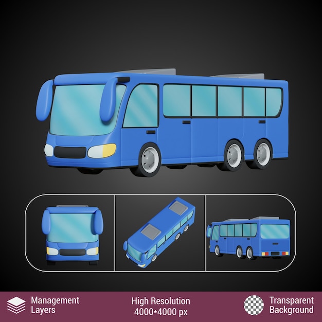3D-Rendering von öffentlichen Verkehrsmitteln Bus Auto Cartoon Design einzigartig süß bunte