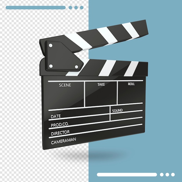 3D-Rendering von offener Filmklappe oder Klappe isoliert