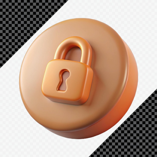 3D-Rendering von orangefarbenem Schloss-Symbol mit Schlüsselloch