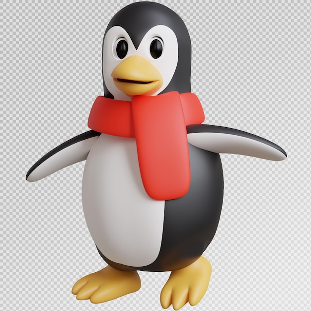 3D-Rendering von Pinguin-Pose mit Weihnachtszeit