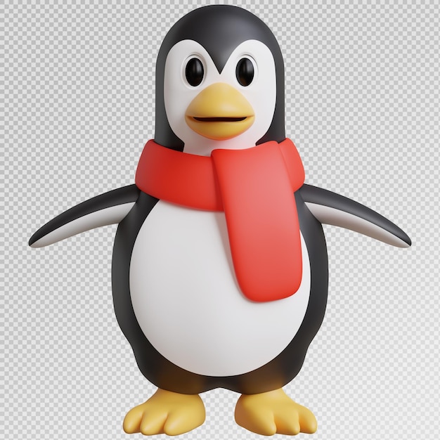 3D-Rendering von Pinguin-Pose mit Weihnachtszeit