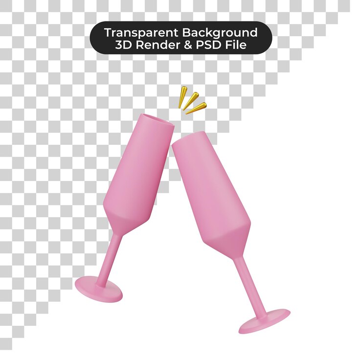 PSD 3d-rendering von pink champagne glasses toasting illustration