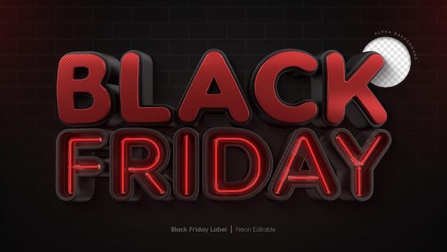 3d-rendering von realistischem black friday neontext