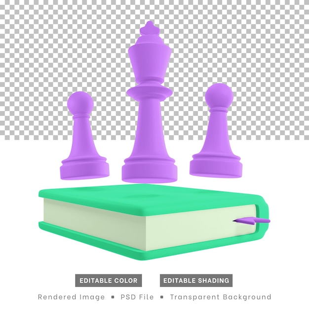 PSD 3d-rendering von schachfiguren und büchern