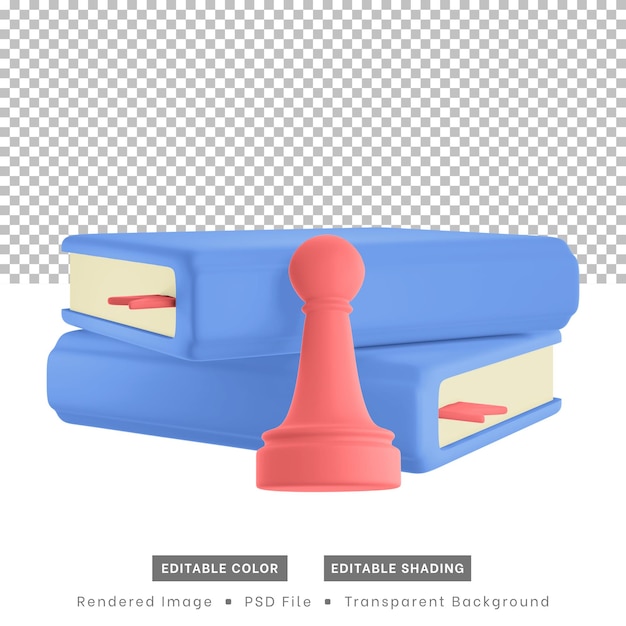 3D-Rendering von Schachfiguren und Büchern