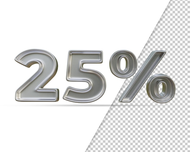 3D-Rendering von Silver Text Effect 25 Prozent