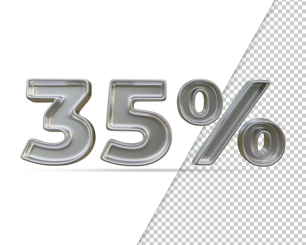 3d-rendering von silver text effect 35 prozent