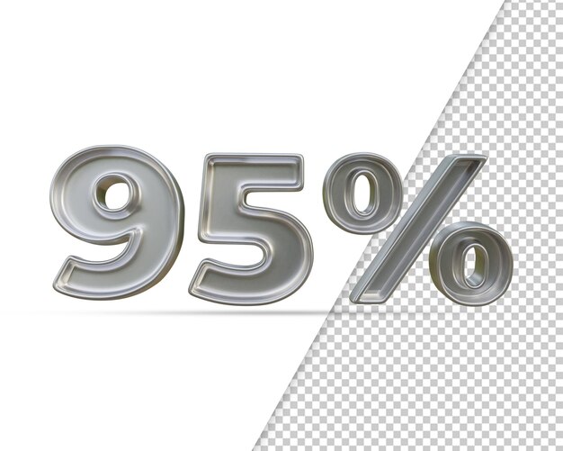 3D-Rendering von Silver Text Effect 95 Prozent
