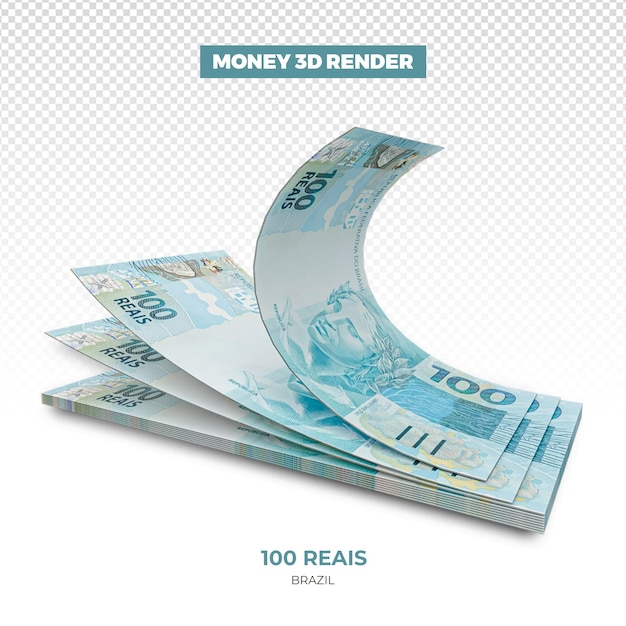 PSD 3d-rendering von stapeln brasilianischer 100 reais-banknoten