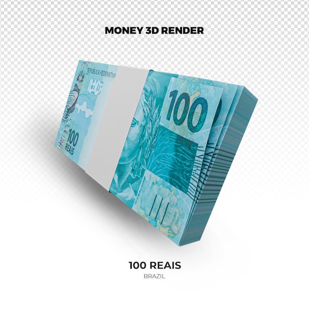 PSD 3d-rendering von stapeln brasilianischer 100 reais-banknoten