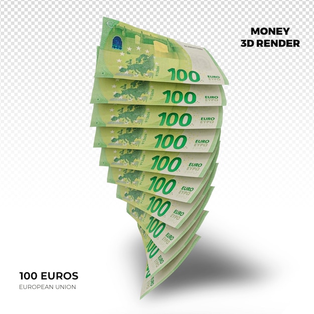 PSD 3d-rendering von stapeln von 100 euro-banknoten der europäischen union