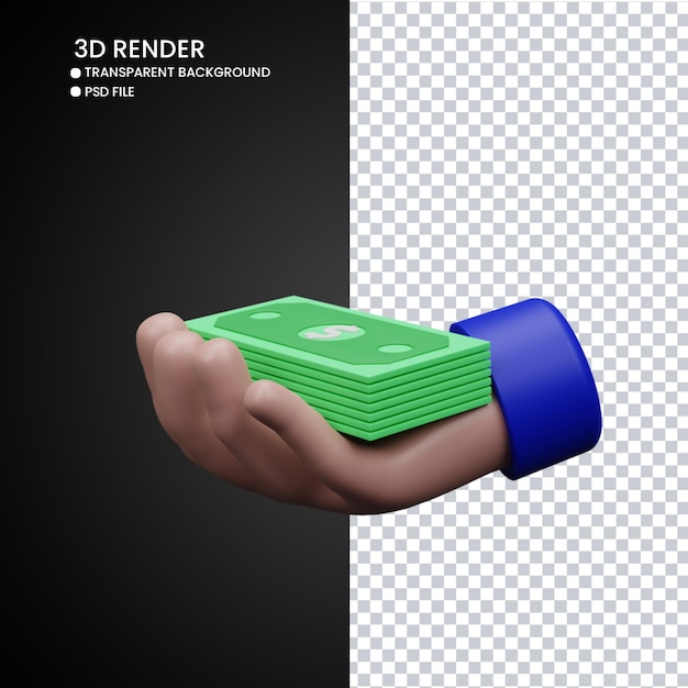 3D-Rendering von süßer Hand mit Geld