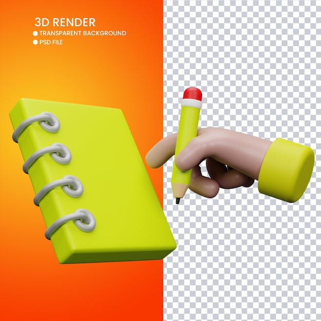 3D-Rendering von süßer Hand und Buch