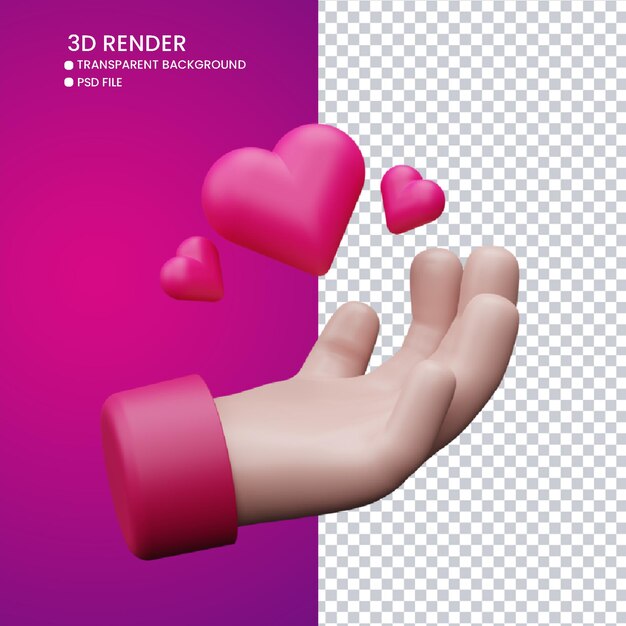 3D-Rendering von süßer Hand und Liebe