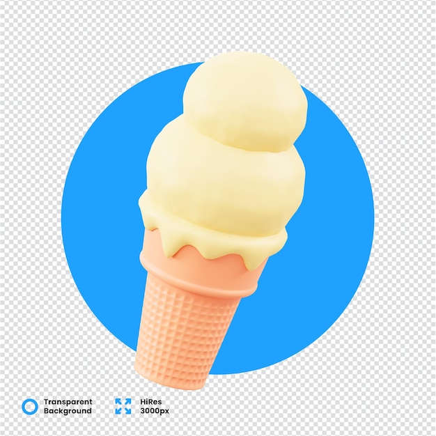 3D-Rendering von Vanille-Eis-Kegel auf durchsichtigem Hintergrund