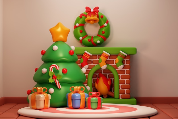 PSD 3d-rendering von weihnachten stillleben-hintergrund