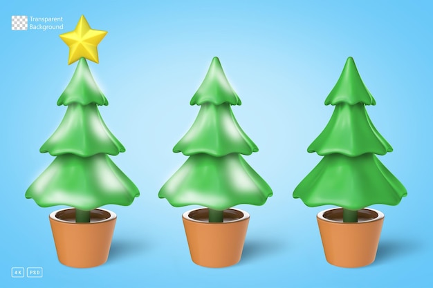 3D-Rendering von Weihnachtsbaum-Set
