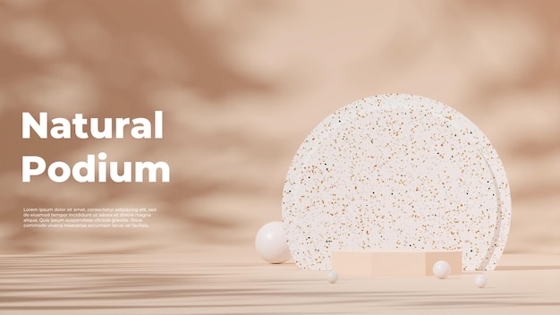 3D-Rendering-Vorlage leeres Podium in Landschaft mit Terrazzo-Textur und hellbraunem Hintergrund