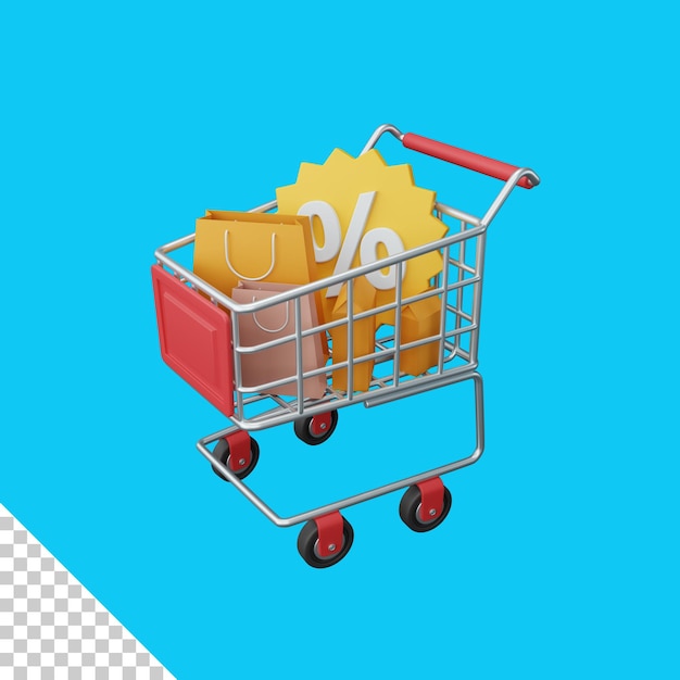 3D-Rendering Warenkorb für E-Commerce oder Online-Shop isoliert nützlich für Business-Online-Design