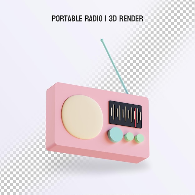 PSD 3d-rendering weiches rosa tragbares radio mit transparentem hintergrund