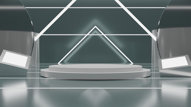 3D-Rendering weißes Podium auf grünem Hintergrund. 3D-Rendering