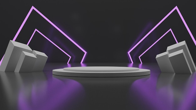 PSD 3d-rendering weißes podium mit violettem licht auf schwarzem hintergrund