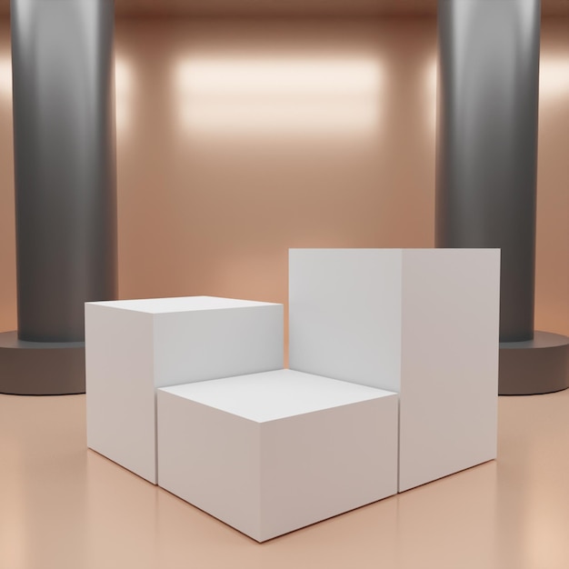 3D-Rendering White Cube Podium auf braunem Hintergrund