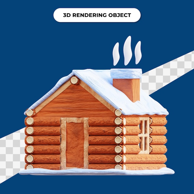 PSD 3d-rendering winter holzhütte