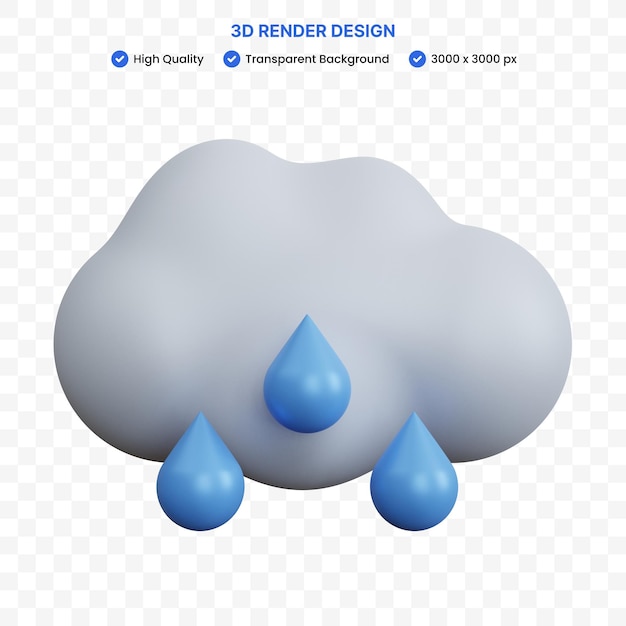 PSD 3d-rendering-wolken mit wassertropfen isoliert