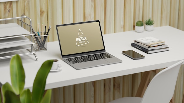 3D rendering workspace with laptop