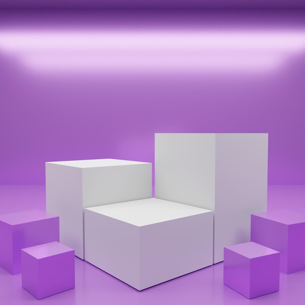 3D-Rendering-Würfelpodium auf violettem Hintergrund