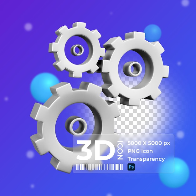 PSD 3d-rendering zahnradsymbol einzigartiges 3d-einstellungssymbol einfaches 3d-modell zahnradsymbol auf weißem hintergrund