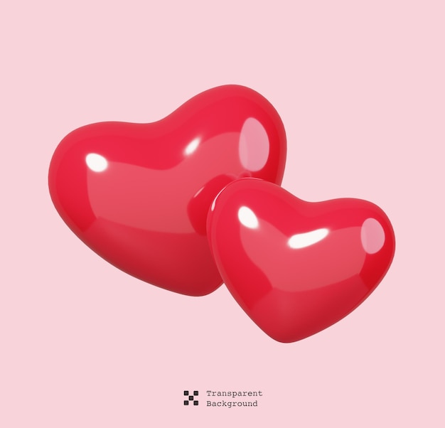 3d-rendering zwei rosa herzform isoliert. 14. februar symbol für einen fröhlichen valentinstag.