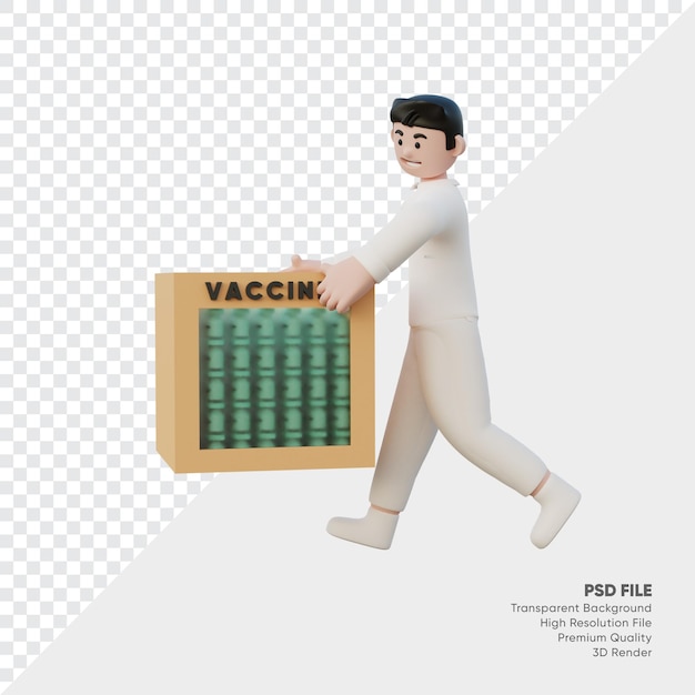 PSD 3d renderingo del doctor trajo una caja de vacunas.