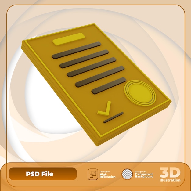 PSD 3d renderiza a ilustração do ícone do documento de aprovação