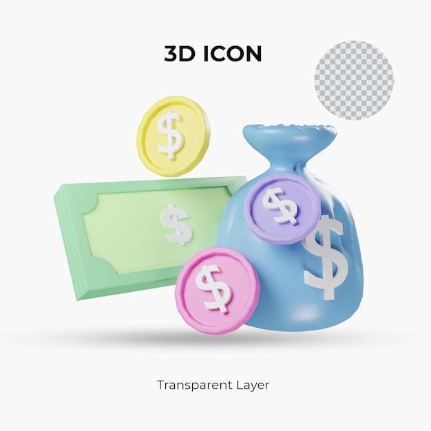 3d renderiza USD moneda y dinero icono transparente