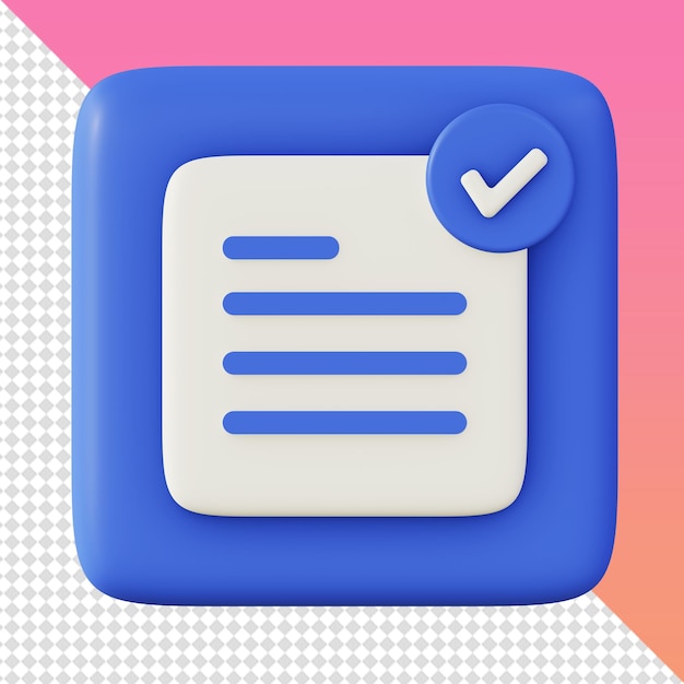 PSD 3d renderização azul modelo de ícones de lista de verificação de arquivos de documento de livro de nota para projetos de aplicativos móveis da web ui ux