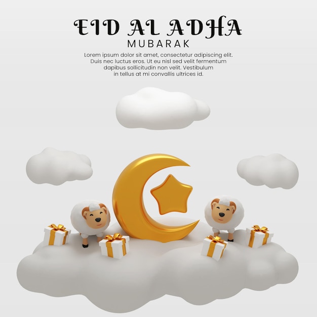 PSD 3d renderização banner eid al adha mubarak