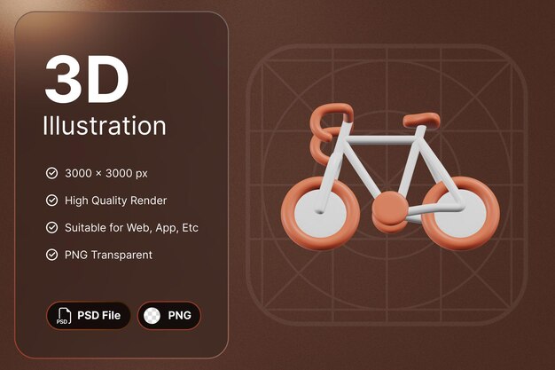 PSD 3d renderização bicicleta vista central básica conceito esportivo ícone moderno ilustrações design