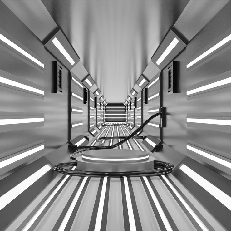 PSD 3d renderização branca abstrata brilhante sci fi futurista corredor design de alta qualidade
